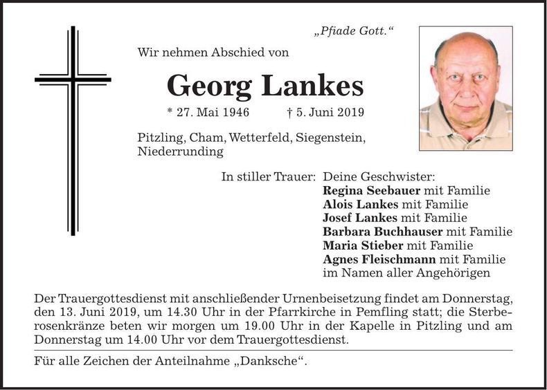 Traueranzeige Georg Lankes