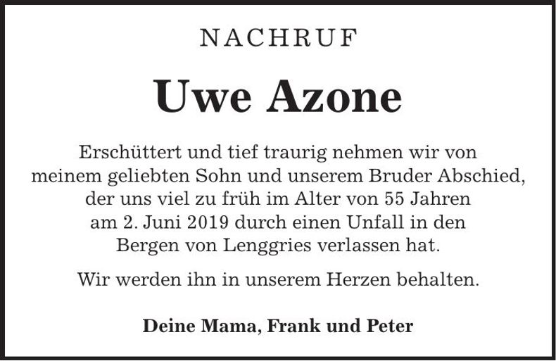 Traueranzeige Uwe Azone