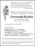 Traueranzeige Gertraude Kostka