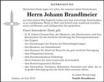 Traueranzeige Johann Brandlmeier