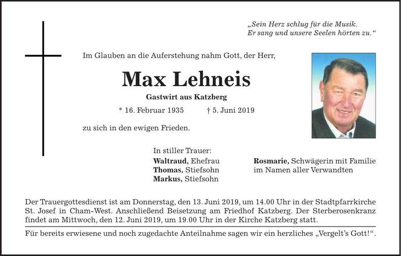 Traueranzeige Max Lehneis