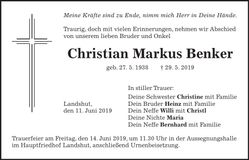 Traueranzeige Christian Markus Benker