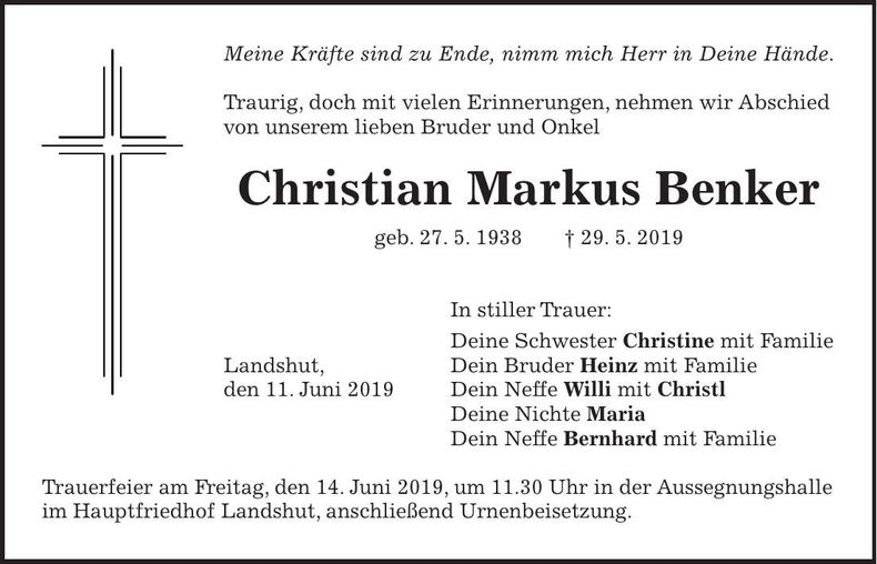 Traueranzeige Christian Markus Benker