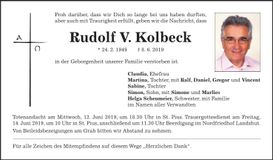 Traueranzeige Rudi Kolbeck