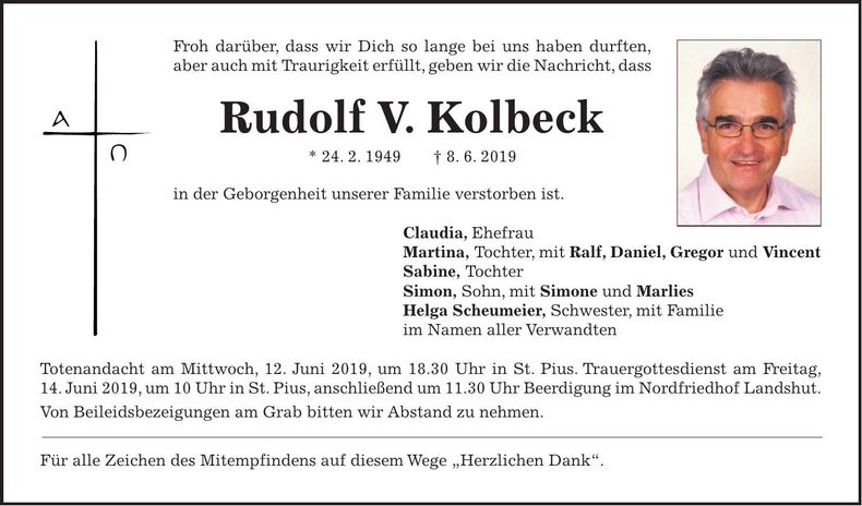 Traueranzeige Rudi Kolbeck