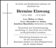 Traueranzeige Hermine Einwang
