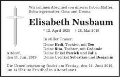 Traueranzeige Elisabeth Nusbaum