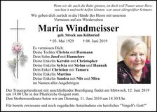 Traueranzeige Maria Windmeisser