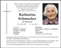 Traueranzeige Katharina Schmucker