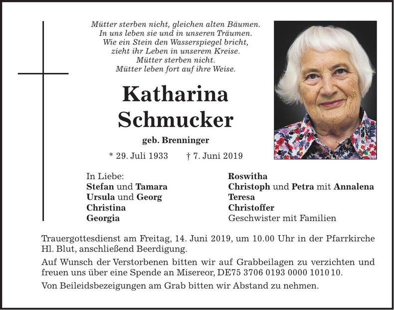 Traueranzeige Katharina Schmucker
