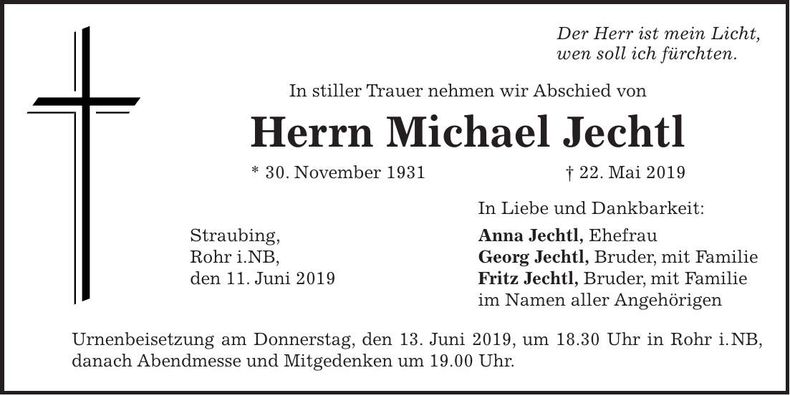 Traueranzeige Michael Jechtl
