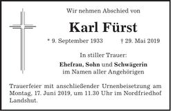Traueranzeige Karl Fürst