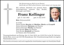 Traueranzeige Franz Kollinger