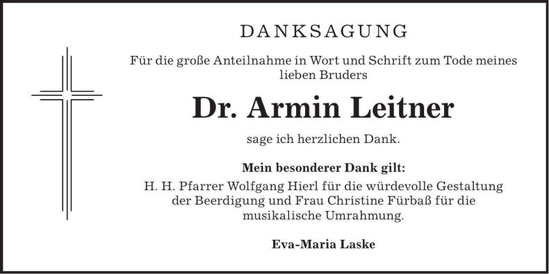 Traueranzeige Armin Leitner