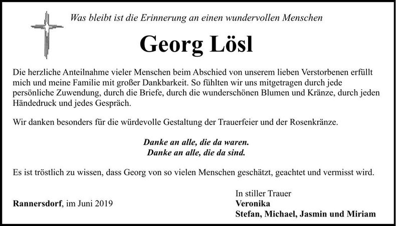 Traueranzeige Georg Lösl