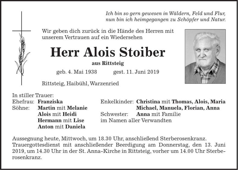 Traueranzeige Alois Stoiber