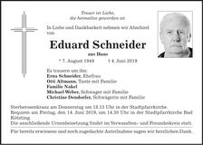 Traueranzeige Eduard Schneider