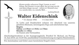 Traueranzeige Walter Eidenschink