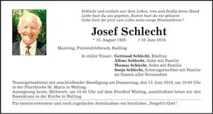 Traueranzeige Josef Schlecht