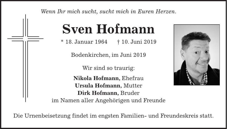 Traueranzeige Sven Hofmann