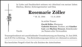 Traueranzeige Rosemarie Zöller