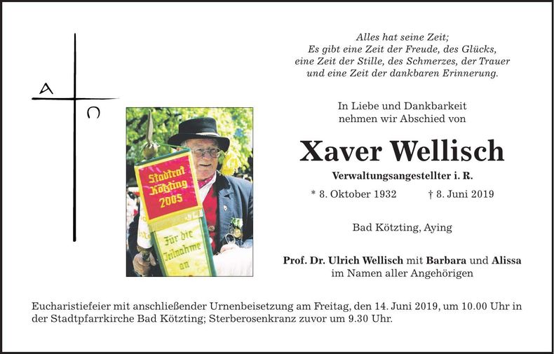 Traueranzeige Xaver Wellisch