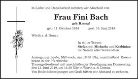 Traueranzeige Fini Bach