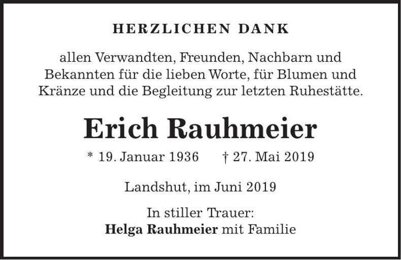 Traueranzeige Erich Rauhmeier