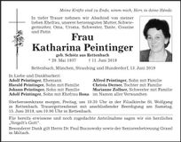 Traueranzeige Katharina Peintinger