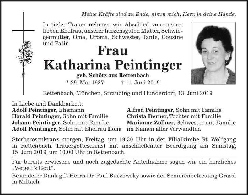 Traueranzeige Katharina Peintinger