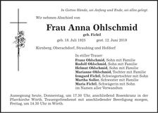 Traueranzeige Anna Ohlschmid