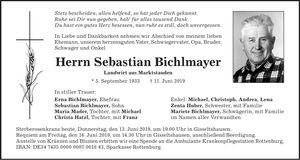 Traueranzeige Sebastian Bichlmayer