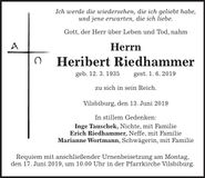 Traueranzeige Heribert Riedhammer