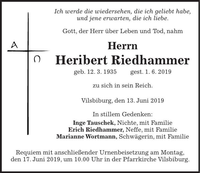 Traueranzeige Heribert Riedhammer