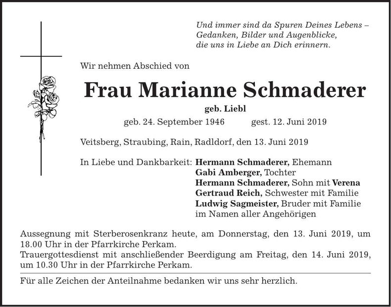 Traueranzeige Marianne Schmaderer