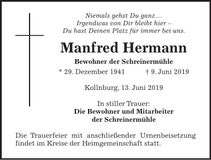 Traueranzeige Manfred Hermann