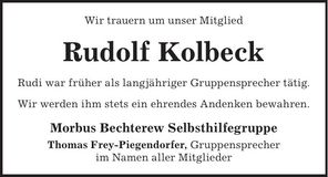 Traueranzeige Rudolf Kolbeck