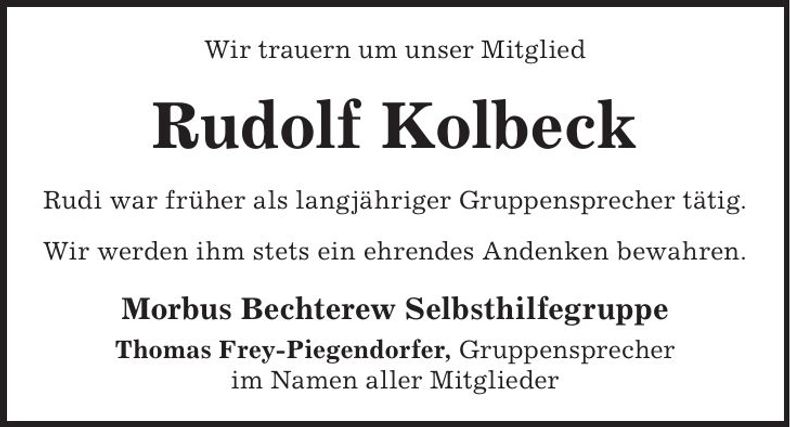 Traueranzeige Rudolf Kolbeck