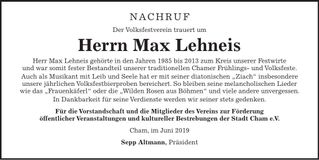Traueranzeige Max Lehneis
