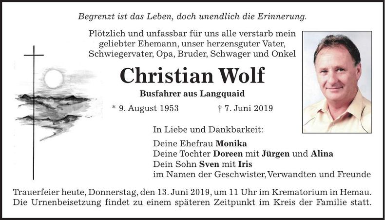 Traueranzeige Christian Wolf