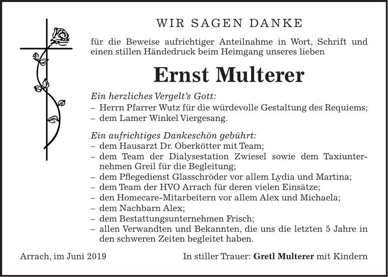 Traueranzeige Ernst Multerer