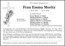 Traueranzeige Emma Moritz