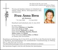 Traueranzeige Anna Breu