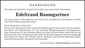 Traueranzeige Edeltraud Baumgartner