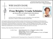 Traueranzeige Ursula Schimke