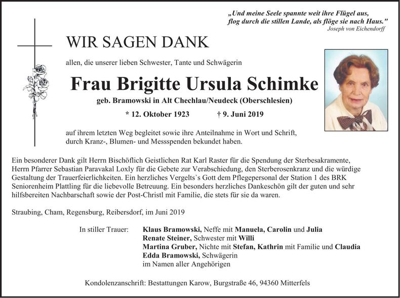 Traueranzeige Ursula Schimke