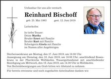 Traueranzeige Reinhard Bischoff