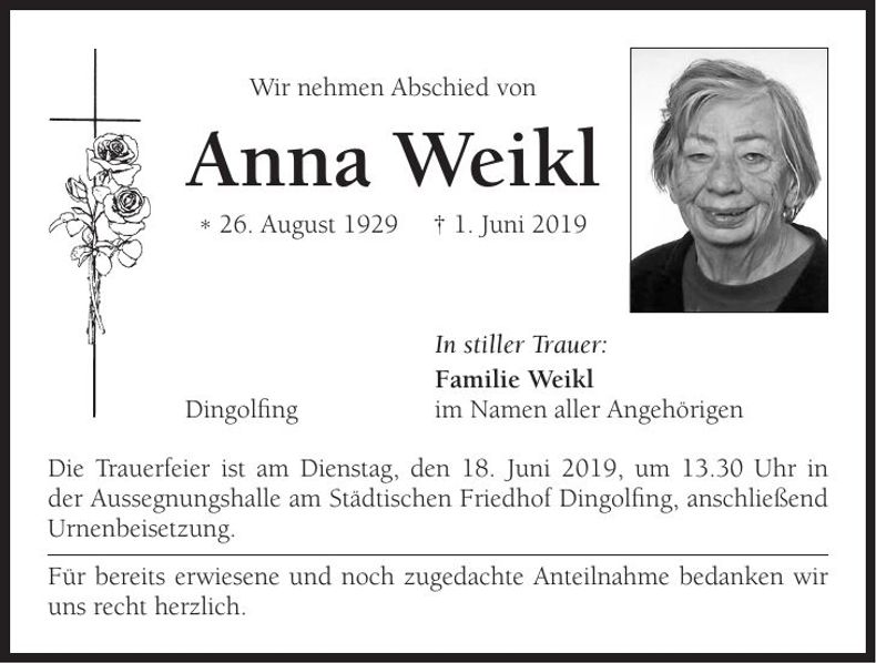 Traueranzeige Anna Weikl