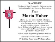 Traueranzeige Maria Huber