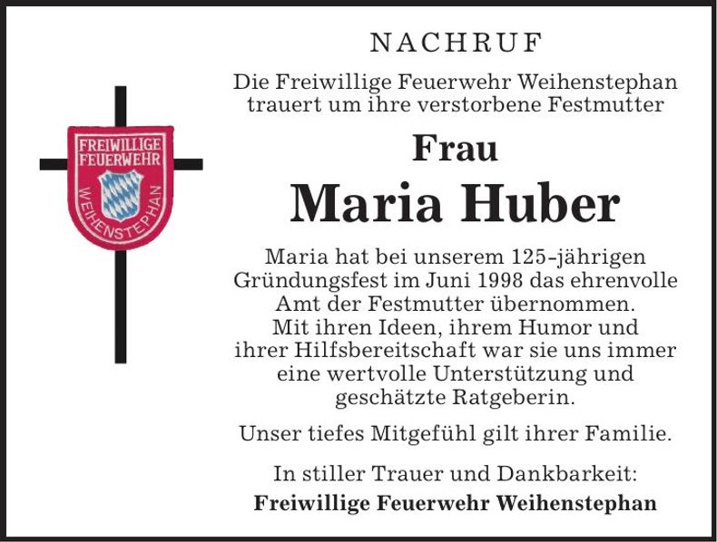 Traueranzeige Maria Huber